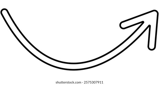 black curly arrow doodle style isolated on white background. Right pointer hand drawn. Playful Collection Of Hand-drawn Arrows, Featuring Various Styles Such As Curly. Design eps 10