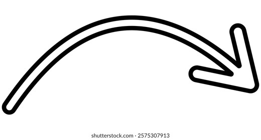 black curly arrow doodle style isolated on white background. Right pointer hand drawn. Playful Collection Of Hand-drawn Arrows, Featuring Various Styles Such As Curly. Design eps 10