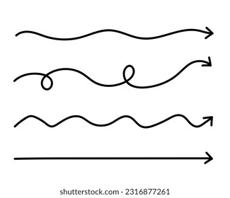 Black curly arrows isolated on a transparent background. Arrows of various shapes. Vector clipart. Arrow set.