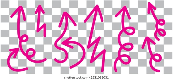 Black curly arrows isolated on a transparent background. Arrows of various shapes. Vector clipart. Arrow set.