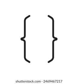 black curly braces icon for text decoration. linear graphic element for minimal web design or internet website. simple symbol for html coding or quotation sign for chat or popup message