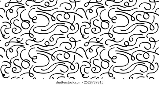 Black curly line curls. Stylish black and white pattern of swirling lines. Vector curls on a white background.