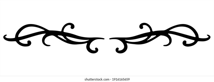 Black curly vector element with thin lines for decoration of festive products, web, menus, labels. Ornament for Valentine's day, birthday, mother's day, the 8 March