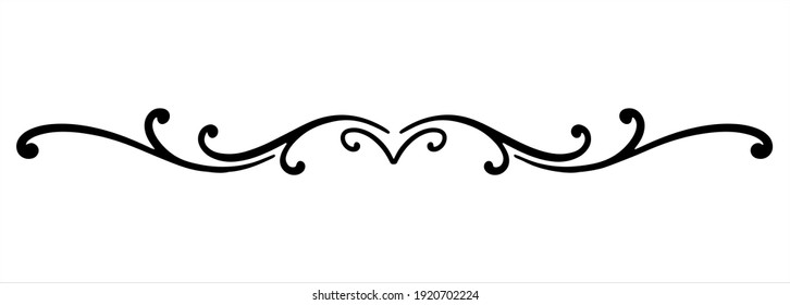 Black curly vector element with thin rounded lines and swirl for decoration of festive products, web, menus, labels. Ornament for Valentine's day, birthday, mother's day, the 8 March