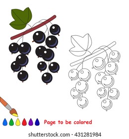Black currant to be colored. Coloring book for children. Visual educational game. Easy kid gaming. Simple level of difficulty.