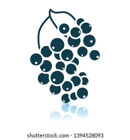 Black Currant Icon On Gray Background. Shadow Reflection Design. Vector Illustration.