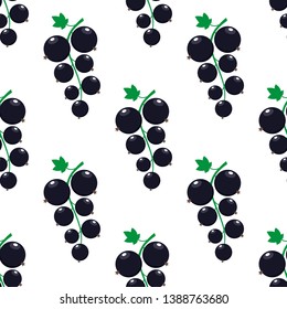 black currant on white background, vector seamless pattern. bunch of berries.