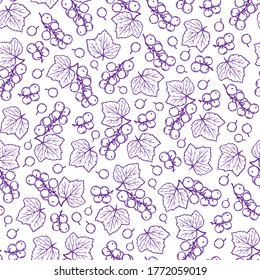 BLACK CURRANT PURPLE Benefits Berry Nature Hand Drawn Seamless Pattern Vector Illustration For Print Fabric and Decoration