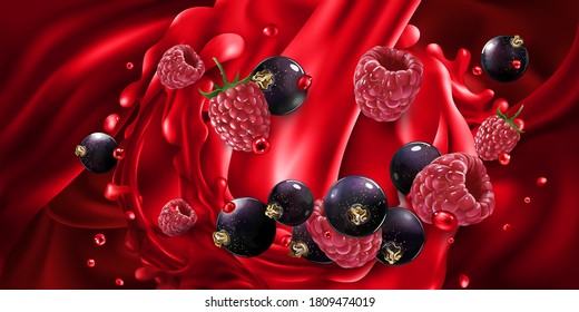 Black currant and raspberry in red fruit juice.