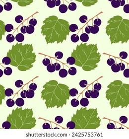 Black currant seamless pattern. Collection of berries. Vector illustration of berries for design menus, recipes and packages product.