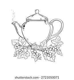 Schwarzer Johannisbeertee in Teekanne Umriss Illustration.