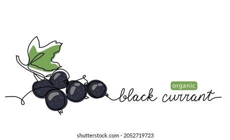 Black currant vector illustration. One line art drawing with lettering organic black currant.