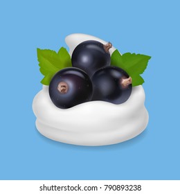 Black currant in yogurt or ice cream 3d Vector illustration