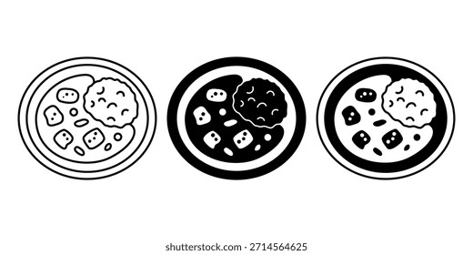 Pacote de ícone de chapa de curry preto adequado para menus de cozinha asiática, visuais de restaurante, temas de comida apimentada e conceitos de refeição.