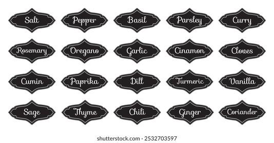 Black Cursive Font Vintage Style Spice or Seasoning Label Sticker Collection