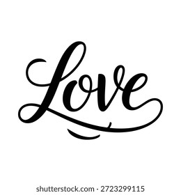 Black cursive love word on a white background