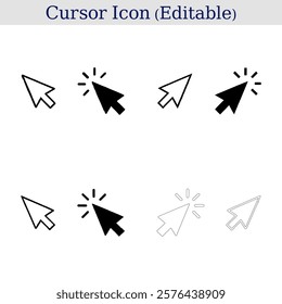 A black cursor arrow and a black pointer on a white background. cursor icon set for web design. editable cursor icon collection. modern and minimalistic cursor design.
