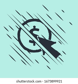 Icono de Cursor negro y moneda aislado en fondo verde. Símbolo dólar o USD. Signo de divisa bancaria en efectivo. El estilo de Glitch.  Ilustración vectorial