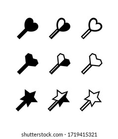 schwarzer Cursor auf einfache Herz- und Stern-Form einzeln auf Weiß
