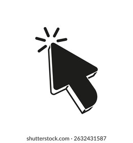 Black cursor icon with clicking effect symbolizing interaction and digital user interface concepts