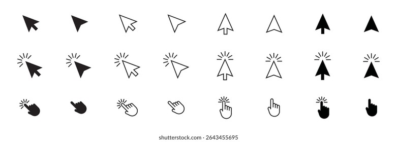 Black cursor icon set featuring various pointer types, ideal for UI, navigation, and web design elements.