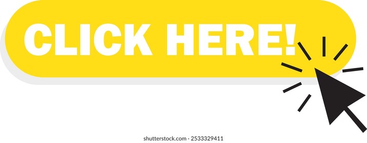 black cursor icon with yellow button click here For links to links on the website .vector art . vector illustration 
