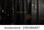 Black curtain backdrop decorated with shimmering glow and bokeh effect, black luxury background design idea for grand opening or award ceremony.