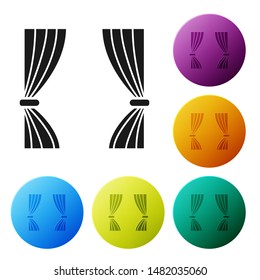 Black Curtain icon isolated on white background. For theater or opera scene backdrop, concert grand opening or cinema premiere. Set icons colorful circle buttons. Vector Illustration