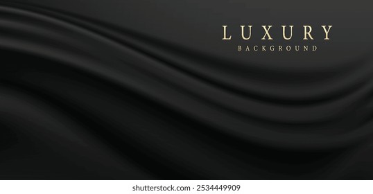 Black curtain vector illustration. Realistic 3d vintage luxury banner for awards ceremony, elegant frame invitation on royal curtain mantle background.