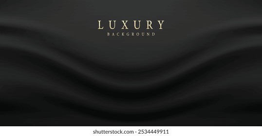 Black curtain vector illustration. Realistic 3d vintage luxury banner for awards ceremony, elegant frame invitation on royal curtain mantle background.