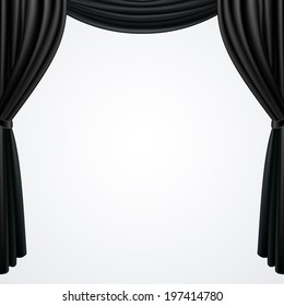 Black curtains  drapes  isolated on white background, vector illustration