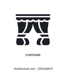 black curtains isolated vector icon. simple element illustration from furniture & household concept vector icons. curtains editable black logo symbol design on white background. can be use for web