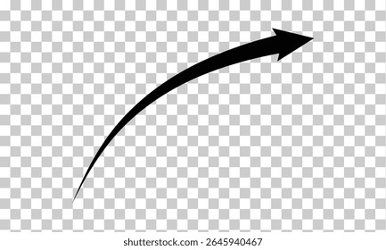 Black curve arrow icon on transparent background. flat style. arrow icon for your web site design, logo, app, UI. arrow indicated the direction symbol. curved arrow sign . EPS 10 .