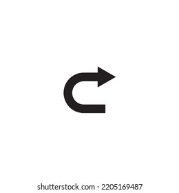 black curve arrow icon pointing to right vector flat design on white isolated background.
