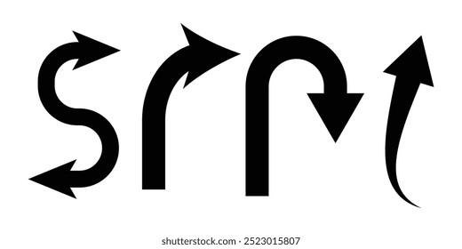 black curved arrow design, arrow vector illustration editable icons.