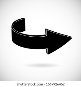 Flecha curva negra. Icono plano. Ilustración del vector