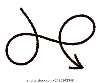 Black curved arrow forming a loop and pointing downwards. Elegant and unique design. Vector illustration.