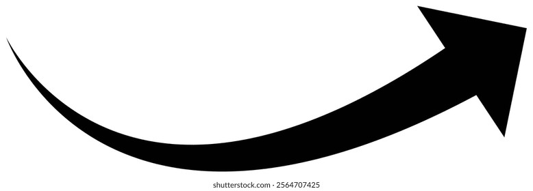 Black curved arrow icon. Black long curved arrow. Black arrow on white background.