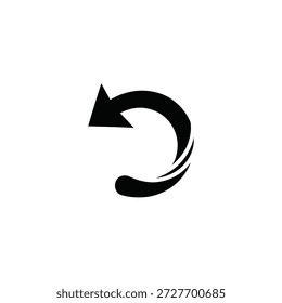 Black curved arrow icon rotating clockwise on a plain background illustration
