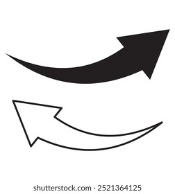 Schwarzer gekrümmter Pfeil, Symbol-Set-Vektor. gekrümmter Pfeil nach links, sowie nach links und rechts. Pfeilvektor .