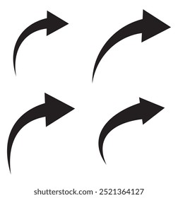 Schwarzer gekrümmter Pfeil, Symbol-Set-Vektor. gekrümmter Pfeil nach links, sowie nach links und rechts. Pfeilvektor .
