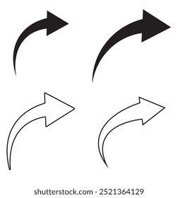 Black curved arrow icon set vector. curved arrow pointing left , and also left and right . arrow vector .