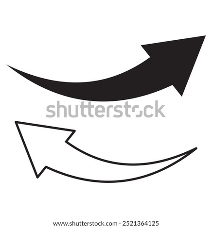 Black curved arrow icon set vector. curved arrow pointing left , and also left and right . arrow vector .