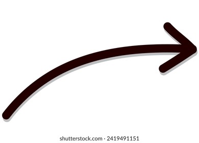 Black curved arrow icon and shadow on white background. Isolated.