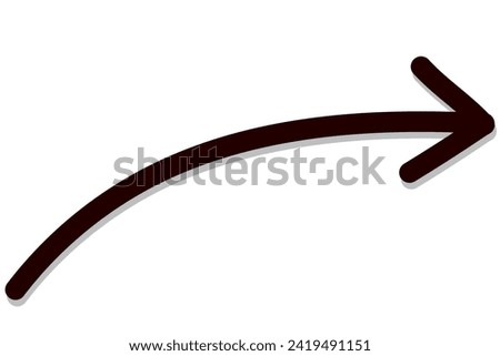 Black curved arrow icon and shadow on white background. Isolated.