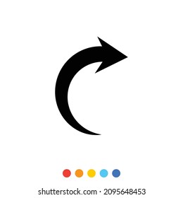 Black curved arrow, Icon, Vector, Illustration.