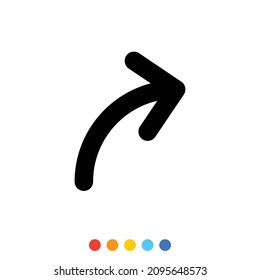 Black curved arrow, Icon, Vector, Illustration.