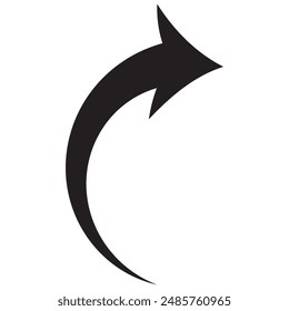 Black curved arrow icon vector illustration. Replaceable vector arrow design pointing right.