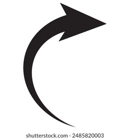 Schwarzes Symbol für die Vektorgrafik des gekrümmten Pfeils. Pfeilzeiger-Symbol Melden Sie sich an Trendy Flat Style. Vektorgrafik Icon Illustration auf weißem Hintergrund isoliert. 10 EPS