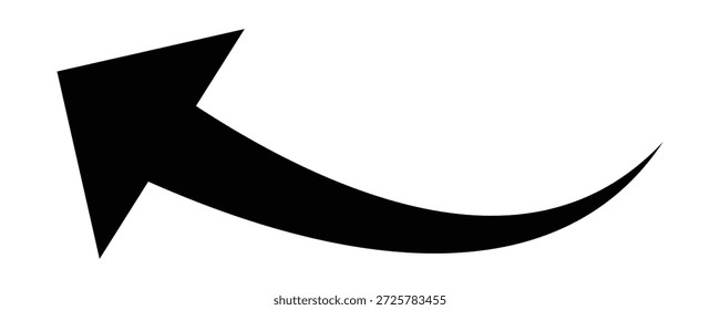 Flecha curva negra que apunta hacia abajo y hacia la izquierda. Sobre fondo blanco, útil para navegación, indicadores de dirección y Elementos de diseño de interfaz de usuario.